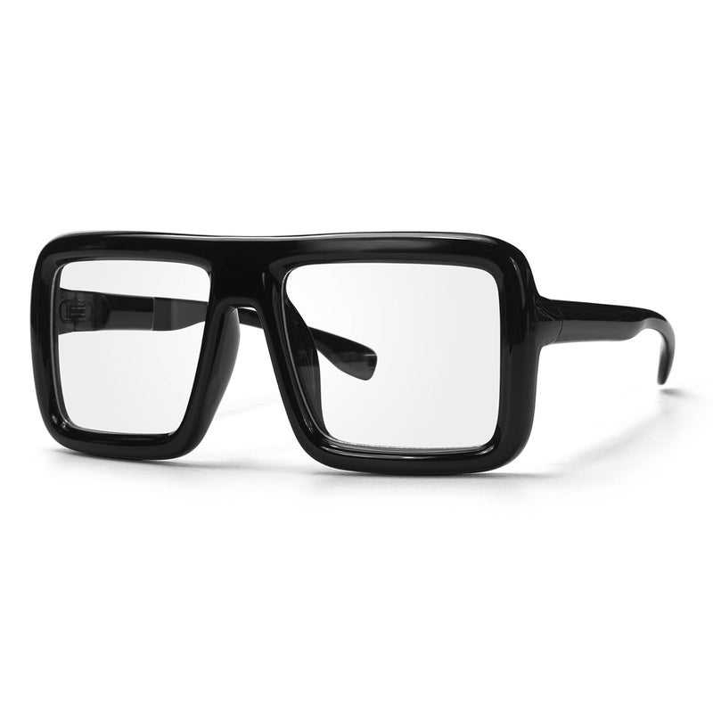 ERDOGLY Black Oversized Thick Glasses, Shiny Square Frame Nerd Glasses Costume Old Man Cosplay Accessories for Women Men Adults, Fake Glasses Clear Lens Eyeglasses for Halloween Vector Costume - Image 1